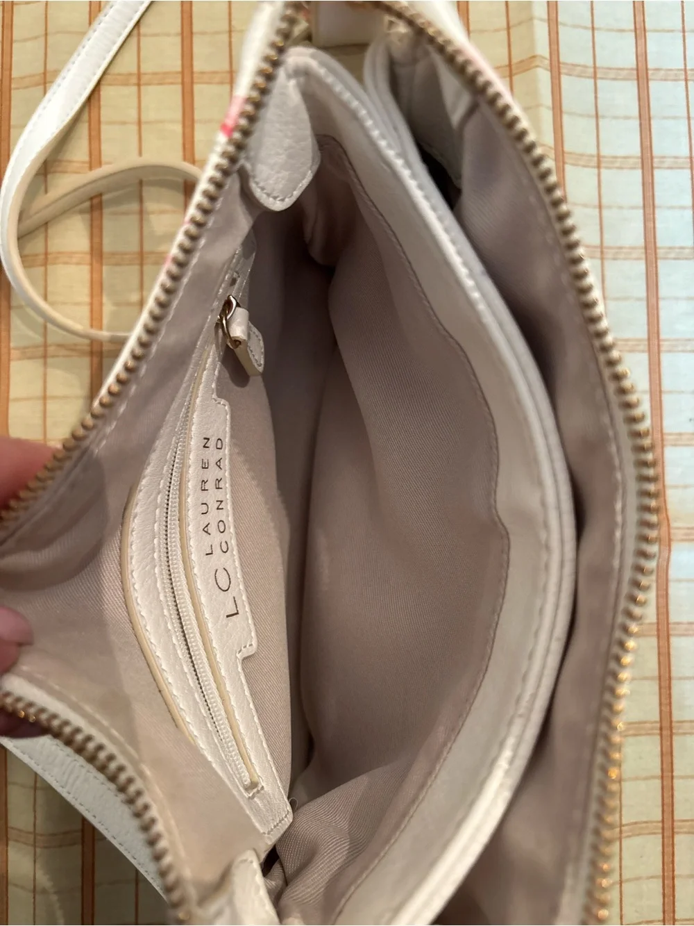 LC Lauren Conrad White Floral Crossbody Bag with Pink Accents